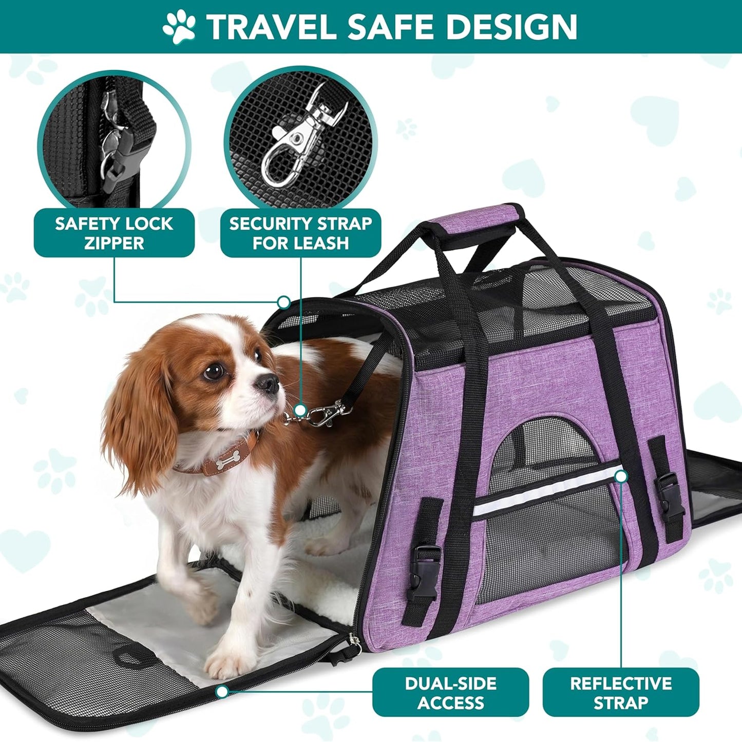 Airline Approved Pet Carrier Cats & Small Dogs, Large Heather Purple