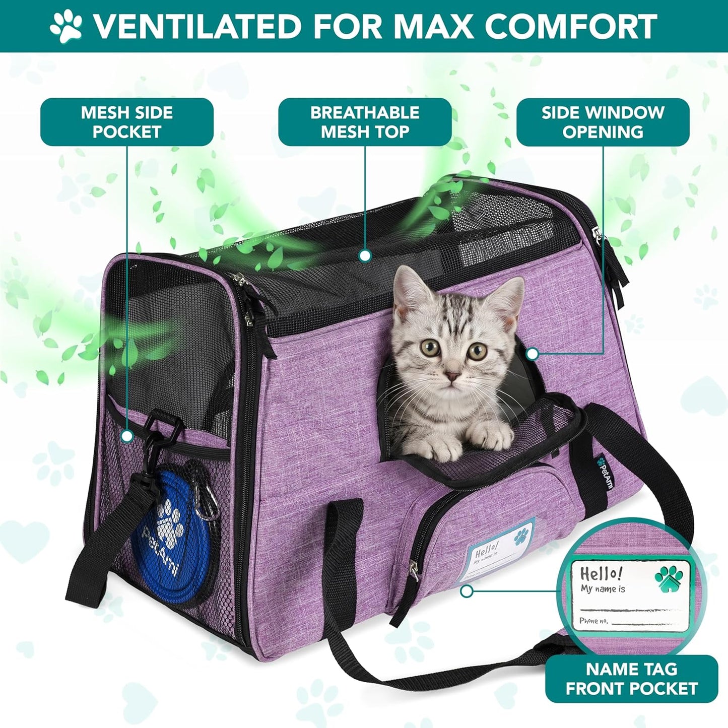 Airline Approved Pet Carrier Cats & Small Dogs, Large Heather Purple