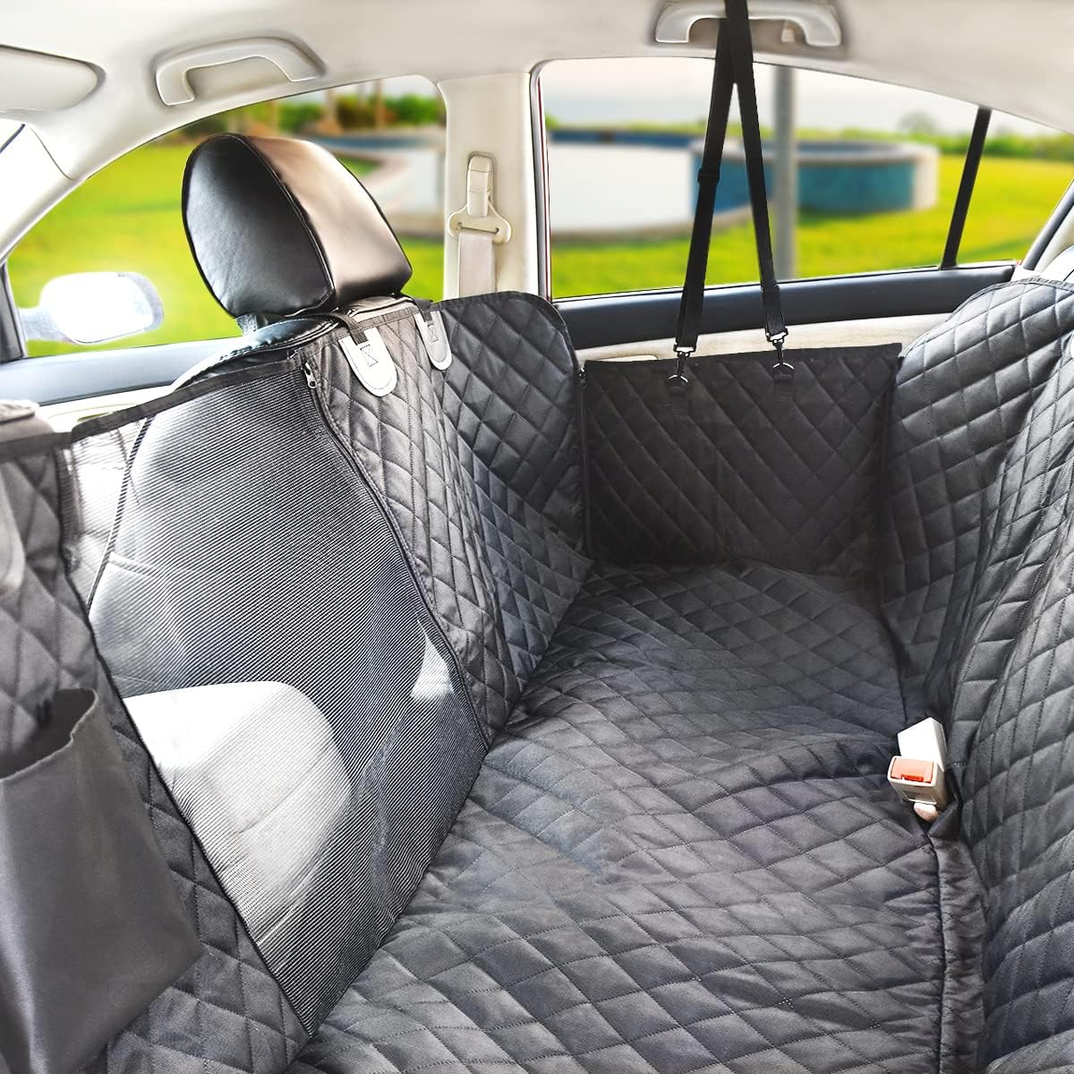 Premium Waterproof Dog Car Seat Cover for Back Seat with Mesh Window, Scratch-Resistant and Anti-Slip Hammock Design