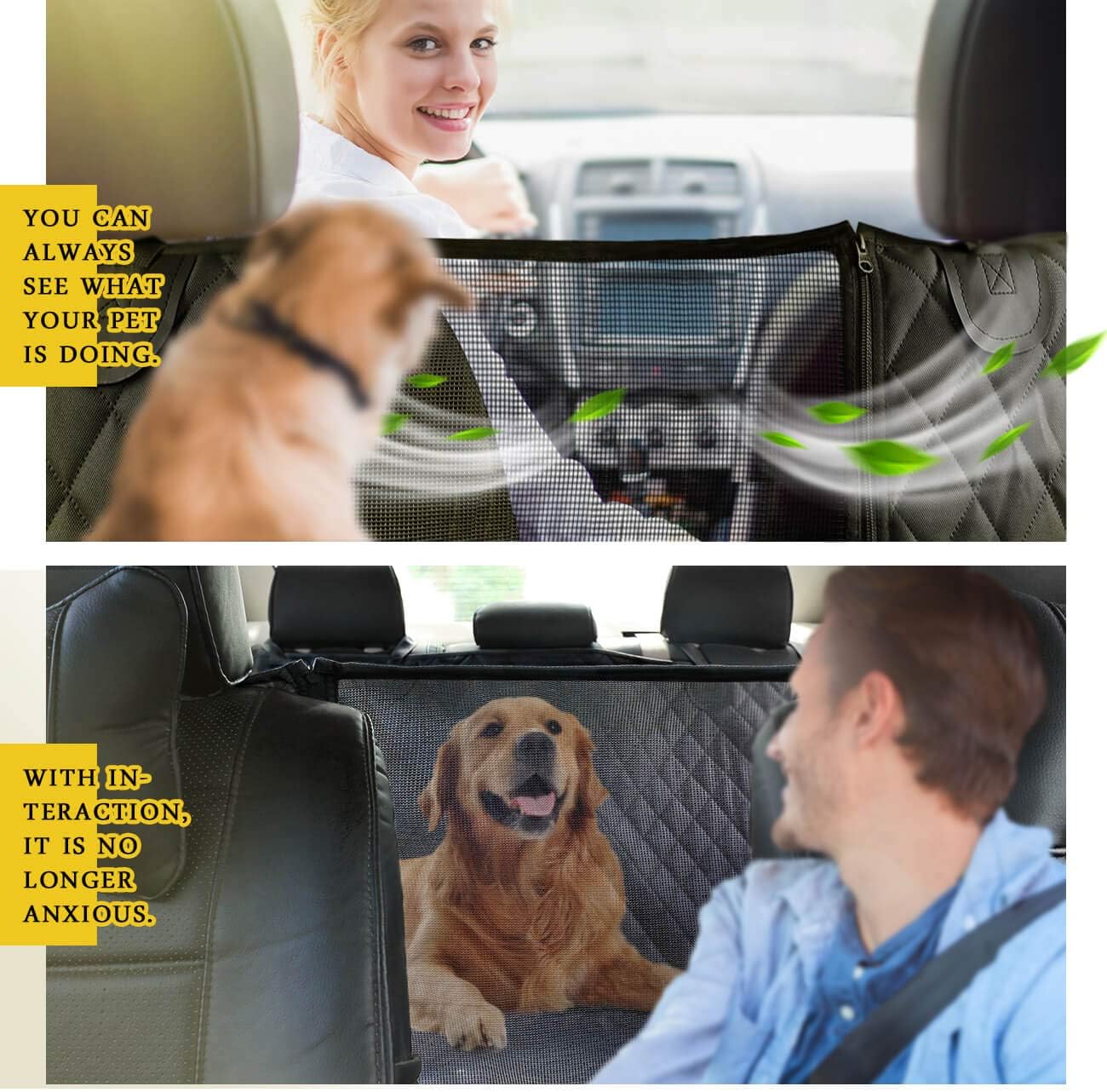 Premium Waterproof Dog Car Seat Cover for Back Seat with Mesh Window, Scratch-Resistant and Anti-Slip Hammock Design
