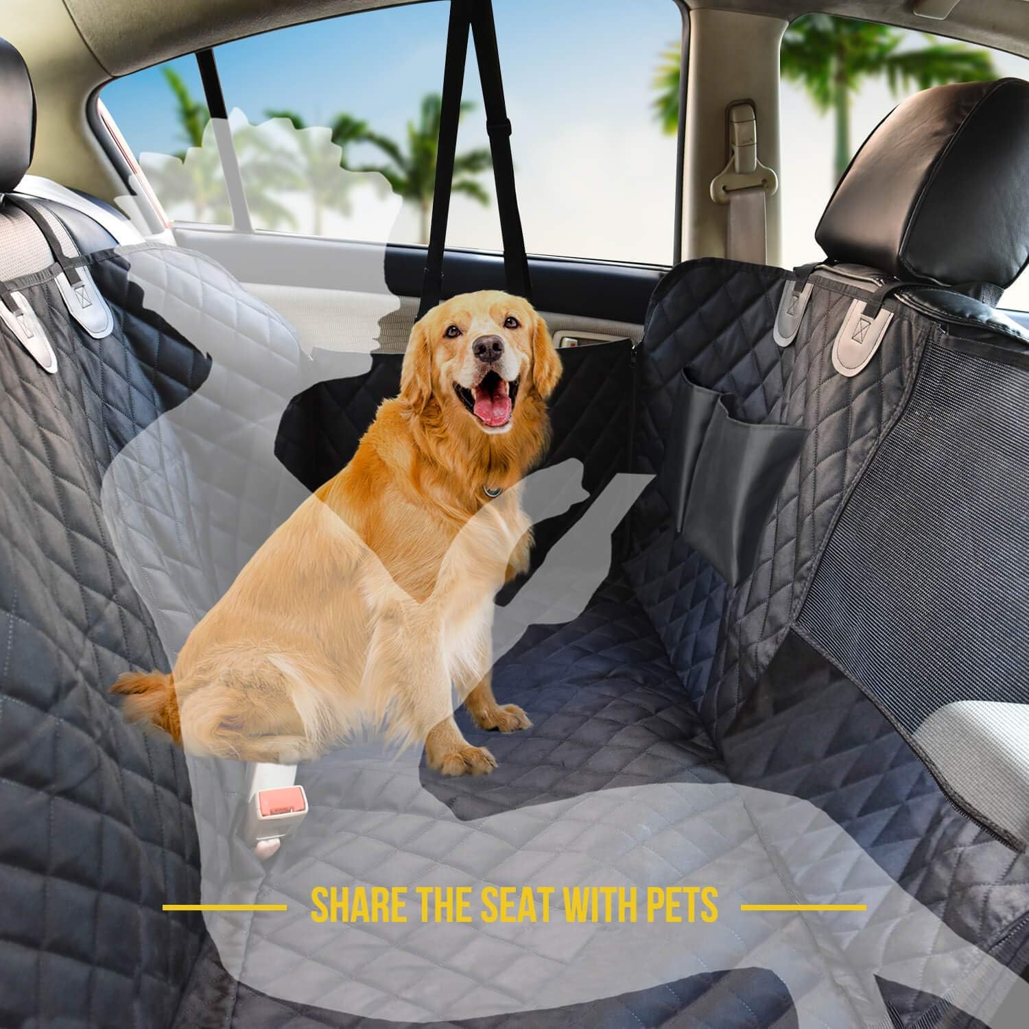 Premium Waterproof Dog Car Seat Cover for Back Seat with Mesh Window, Scratch-Resistant and Anti-Slip Hammock Design