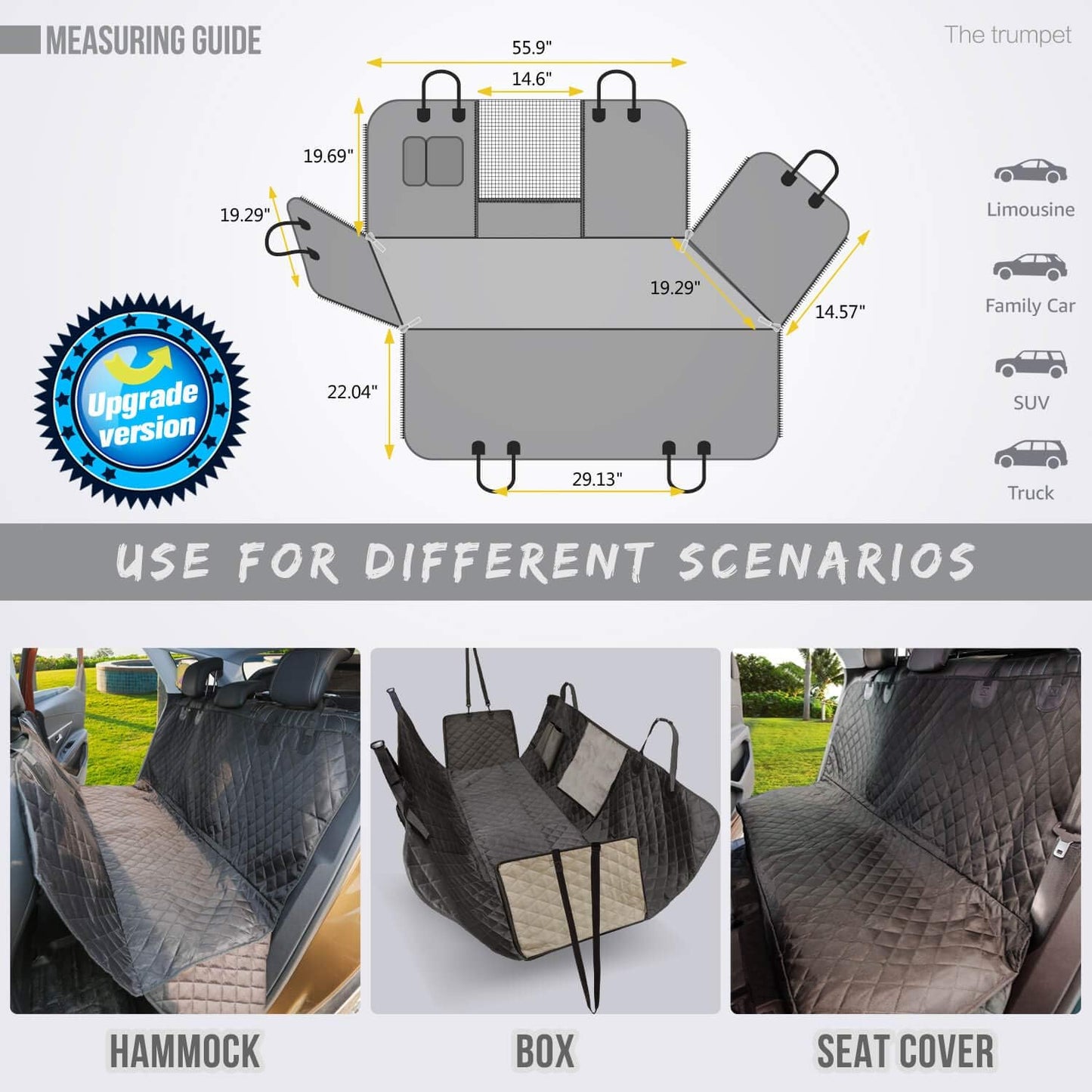 Premium Waterproof Dog Car Seat Cover for Back Seat with Mesh Window, Scratch-Resistant and Anti-Slip Hammock Design