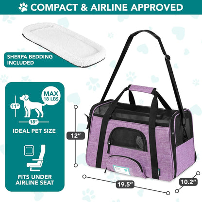 Airline Approved Pet Carrier Cats & Small Dogs, Large Heather Purple