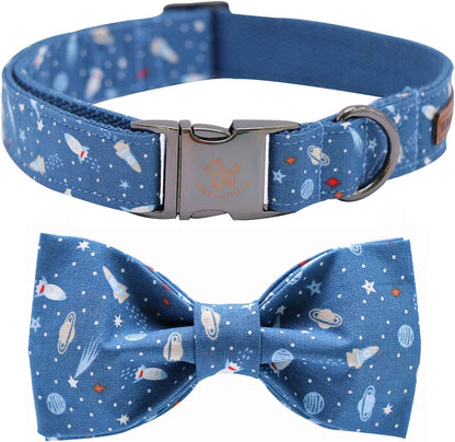 Dog Collar with Bow, Cotton & Webbing Boy Bow Dog Collar X-Large